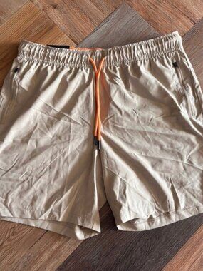 Motion Identity Shorts Mens Medium Hampton Khaki Orange Drawstring AM14SH010 NEW